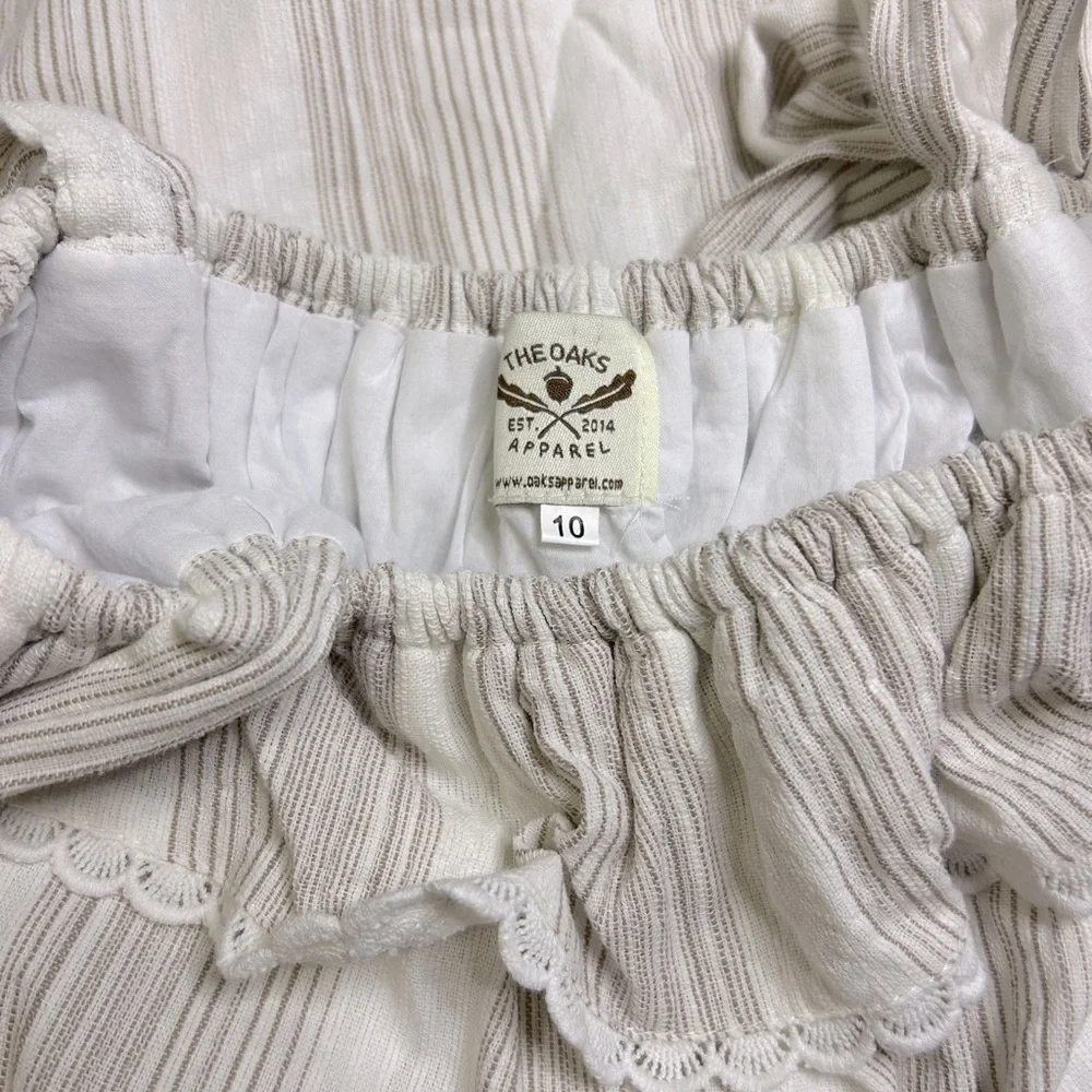 Girls 10 The Oaks Apparel White and Cream pillow case style dress with ruffle - Picture 3 of 4